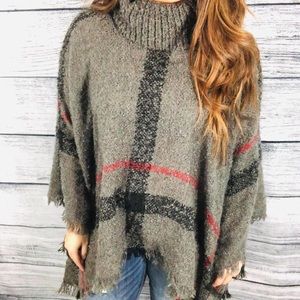 Grey plaid poncho
